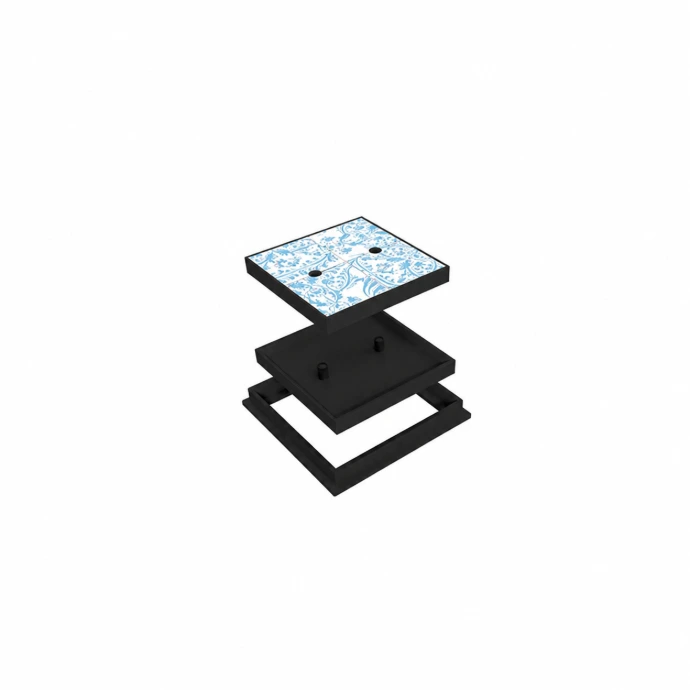 Recessed manhole cover multi-layer infill tray design icon