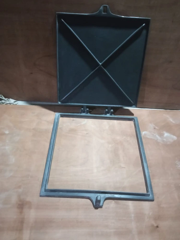 Hinged square FRP tank inspection hatch and frame assembly