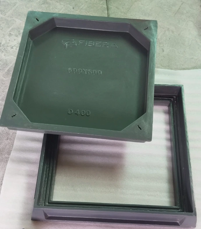 FRP composite recessed manhole cover removable tray and frame assembly